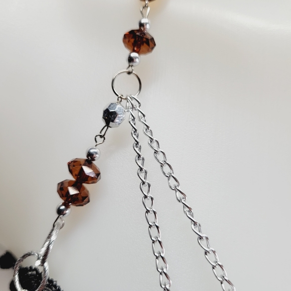 * Contemporary necklace 38" long multi strand orange & silver tone spinning - Picture 4 of 5